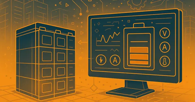 Wireframe silhouette representation of a Battery Bank Monitoring System showcasing a monitoring dashboard and battery health metrics.