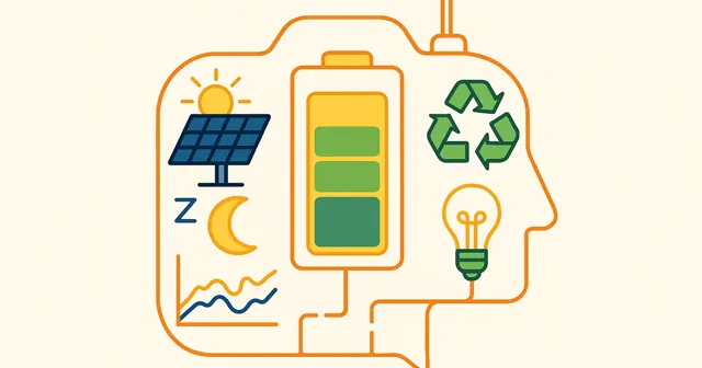 Wireframe silhouette of an IoT device with battery management elements, symbolizing efficiency and sustainability in battery management.