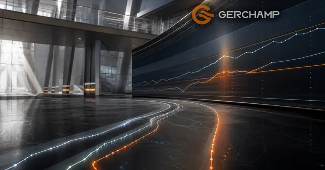 A premium industrial data observatory visualizes battery voltage, resistance, and temperature trends as coordinated luminous lines converging toward an early-warning signal.